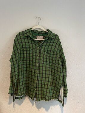 We The Free Green Plaid Button-Down Shirt